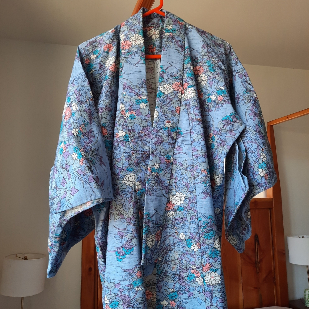 Floral Blue Kimono Robe Wool